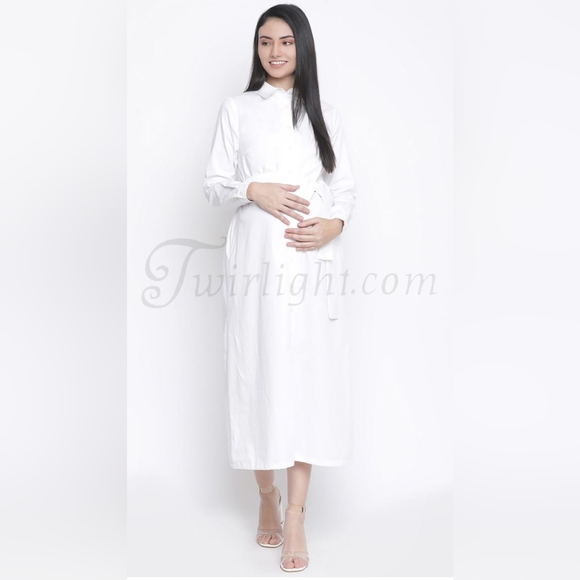 Bianca: Long White Cotton Maternity Dress - Picture 4 of 4